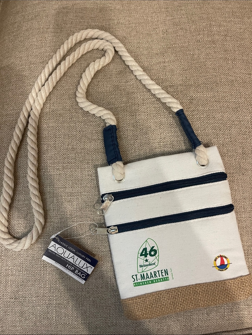 St. Maarten White Canvas Hip Bag with Rope Strap